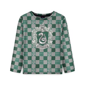 Детский лонгслив 3D с принтом Coat of Slytherin в Ухте, 100% полиэстер | длинные рукава, круглый вырез горловины, полуприлегающий силуэт
 | Тематика изображения на принте: vdgerir | гарри поттер | гриффиндор | дамблдор | добби | слизерин | хогвартс