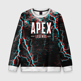 Детский свитшот 3D с принтом APEX LEGENDS GLITCH в Ухте, 100% полиэстер | свободная посадка, прямой крой, мягкая тканевая резинка на рукавах и понизу свитшота | apex | apex legends | battle | battle royal | bloodhound | titanfall | wraith | апекс | апекс легендс | батл рояль | битва | война | каустик | королевская битва