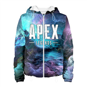 Женская куртка 3D с принтом APEX LEGENDS  в Ухте, ткань верха — 100% полиэстер, подклад — флис | прямой крой, подол и капюшон оформлены резинкой с фиксаторами, два кармана без застежек по бокам, один большой потайной карман на груди. Карман на груди застегивается на липучку | apex | apex legends | battle | battle royal | bloodhound | titanfall | wraith | апекс | апекс легендс | батл рояль | битва | война | каустик | королевская битва
