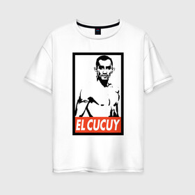 Женская футболка хлопок Oversize с принтом EL CUCUY в Ухте, 100% хлопок | свободный крой, круглый ворот, спущенный рукав, длина до линии бедер
 | cucuy | el cucuy | mma | sport | tony ferguson | ufc | бабайка | бугимен | конор | мма | орел | спорт | тони | тони фергюсон | хабиб | эль кукуй | юфс