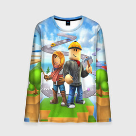 Мужской лонгслив 3D с принтом ROBLOX в Ухте, 100% полиэстер | длинные рукава, круглый вырез горловины, полуприлегающий силуэт | game | gamer | logo | minecraft | roblox | simulator | игра | конструктор | лого | майнкрафт | симулятор | строительство | фигура