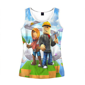 Женская майка 3D с принтом ROBLOX в Ухте, 100% полиэстер | круглая горловина, прямой силуэт, длина до линии бедра | game | gamer | logo | minecraft | roblox | simulator | игра | конструктор | лого | майнкрафт | симулятор | строительство | фигура