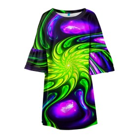 Детское платье 3D с принтом NEON&ACID в Ухте, 100% полиэстер | прямой силуэт, чуть расширенный к низу. Круглая горловина, на рукавах — воланы | abstract | abstraction | color | fractal | geometry | paitnt | polygon | polygonal | psy | абстракция | геометрия | краски | неоновые | полигоны | психоделика | фрактал