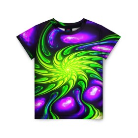 Детская футболка 3D с принтом NEON&ACID в Ухте, 100% гипоаллергенный полиэфир | прямой крой, круглый вырез горловины, длина до линии бедер, чуть спущенное плечо, ткань немного тянется | abstract | abstraction | color | fractal | geometry | paitnt | polygon | polygonal | psy | абстракция | геометрия | краски | неоновые | полигоны | психоделика | фрактал