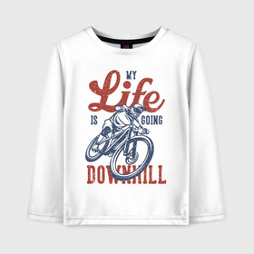 Детский лонгслив хлопок с принтом My Life is Going Downhill в Ухте, 100% хлопок | круглый вырез горловины, полуприлегающий силуэт, длина до линии бедер | art | bike | cycling | cyclist | great | helmet | man | sports | арт | байк | велик | велосипед | велосипедист | велоспорт | спорт | человек | шлем