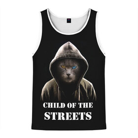 Мужская майка 3D с принтом Дитя улиц в Ухте, 100% полиэстер | круглая горловина, приталенный силуэт, длина до линии бедра. Пройма и горловина окантованы тонкой бейкой | Тематика изображения на принте: cat | gangster | балахон | глаза | дитя улиц | кот | котик | крутой | крутой принт | принт | с надписью | топ | тренд