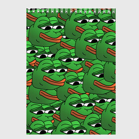 Скетчбук с принтом Pepe The Frog в Ухте, 100% бумага
 | 48 листов, плотность листов — 100 г/м2, плотность картонной обложки — 250 г/м2. Листы скреплены сверху удобной пружинной спиралью | Тематика изображения на принте: frog | meme | memes | pepe | pepe the frog | грустная жабка | лягушка | лягушонок пепе | мем | мемы