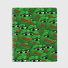 Тетрадь с принтом Pepe The Frog в Ухте, 100% бумага | 48 листов, плотность листов — 60 г/м2, плотность картонной обложки — 250 г/м2. Листы скреплены сбоку удобной пружинной спиралью. Уголки страниц и обложки скругленные. Цвет линий — светло-серый
 | Тематика изображения на принте: frog | meme | memes | pepe | pepe the frog | грустная жабка | лягушка | лягушонок пепе | мем | мемы