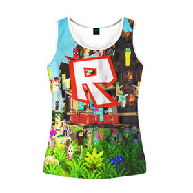 Женская майка 3D с принтом ROBLOX в Ухте, 100% полиэстер | круглая горловина, прямой силуэт, длина до линии бедра | game | gamer | logo | roblox | игры | логотип | роблокс