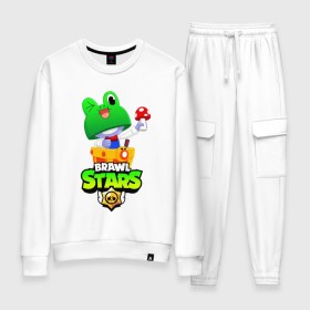 Женский костюм хлопок с принтом BRAWL STARS LEONARDO в Ухте, 100% хлопок | на свитшоте круглая горловина, мягкая резинка по низу. Брюки заужены к низу, на них два вида карманов: два 
