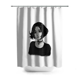 Штора 3D для ванной с принтом Девушка Думер в Ухте, 100% полиэстер | плотность материала — 100 г/м2. Стандартный размер — 146 см х 180 см. По верхнему краю — пластиковые люверсы для креплений. В комплекте 10 пластиковых колец | doomer | doomer girl | trad girl | девушка | девушка думер | думер | мем | мемы
