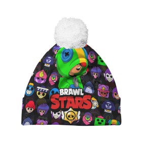 Шапка 3D c помпоном с принтом BRAWL STARS LEON в Ухте, 100% полиэстер | универсальный размер, печать по всей поверхности изделия | 8 bit | 8 бит | bibi | brawl stars | crow | el brown | leon | leon shark | max | mr.p | sally leon | shark | stars | virus | werewolf | акула | биби | вирус | ворон | леон | оборотень | пингвин