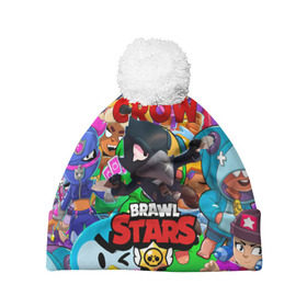 Шапка 3D c помпоном с принтом BRAWL STARS CROW в Ухте, 100% полиэстер | универсальный размер, печать по всей поверхности изделия | 8 bit | 8 бит | bibi | brawl stars | crow | el brown | leon | leon shark | max | mr.p | sally leon | shark | stars | virus | werewolf | акула | биби | вирус | ворон | леон | оборотень | пингвин