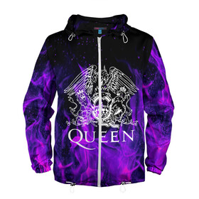 Мужская ветровка 3D с принтом QUEEN в Ухте, 100% полиэстер | подол и капюшон оформлены резинкой с фиксаторами, два кармана без застежек по бокам, один потайной карман на груди | queen | rock | брайан мэи | группа queen | группа квин | джон дикон | квин | королева | король | роджер тейлор | рок | фредди меркьюри
