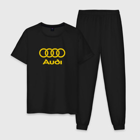 Мужская пижама хлопок с принтом Audi GOLD в Ухте, 100% хлопок | брюки и футболка прямого кроя, без карманов, на брюках мягкая резинка на поясе и по низу штанин
 | audi | auto | quattro | авто | автомобиль | ауди | марка | машина