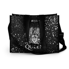 Сумка-шоппер 3D с принтом QUEEN в Ухте, 100% полиэстер | застегивается на металлическую кнопку; внутренний карман застегивается на молнию. Стенки укреплены специальным мягким материалом, чтобы защитить содержимое от несильных ударов
 | queen | rock | брайан мэи | группа queen | группа квин | джон дикон | квин | королева | король | роджер тейлор | рок | фредди меркьюри