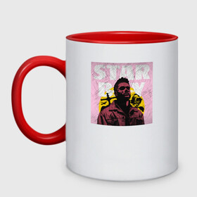 Кружка двухцветная с принтом STARBOY в Ухте, керамика | объем — 330 мл, диаметр — 80 мм. Цветная ручка и кайма сверху, в некоторых цветах — вся внутренняя часть | blinding lights | heartless | starboy | the weekend | уикенд