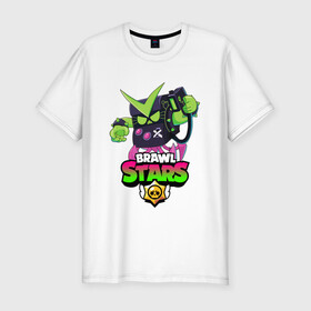 Мужская футболка хлопок Slim с принтом BRAWL STARS VIRUS 8-BIT в Ухте, 92% хлопок, 8% лайкра | приталенный силуэт, круглый вырез ворота, длина до линии бедра, короткий рукав | 8 bit | 8 бит | bibi | brawl stars | crow | el brown | leon | leon shark | max | mr.p | sally leon | shark | stars | virus | werewolf | акула | биби | вирус | ворон | леон | оборотень | пингвин