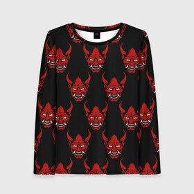 Женский лонгслив 3D с принтом Маски Они в Ухте, 100% полиэстер | длинные рукава, круглый вырез горловины, полуприлегающий силуэт | демон | демоны | маска | маски они | они | япония | японская культура | японская маска