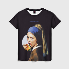 Женская футболка 3D Het meisje met de parel: в Ухте, 100% полиэфир ( синтетическое хлопкоподобное полотно) | прямой крой, круглый вырез горловины, длина до линии бедер | бургер | девушка с жемчужиной | девушка с жемчужной серёжкой | картина | мара | руни мара | серёжка | ян вермеер