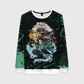 Женский свитшот 3D с принтом All heroes Demon Slayer в Ухте, 100% полиэстер с мягким внутренним слоем | круглый вырез горловины, мягкая резинка на манжетах и поясе, свободная посадка по фигуре | demon slayer | kimetsu no yaiba | nezuko | shinobu | slayer | tanjiro | zenitsu | гию томиока | зенитцу | иноске хашибира | клинок рассекающий демонов | незуко | танджиро | шинобу кочо