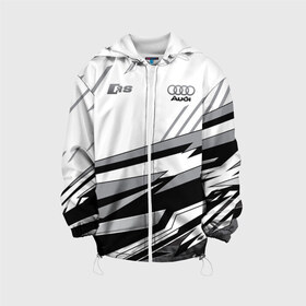Детская куртка 3D с принтом Audi RS в Ухте, 100% полиэстер | застежка — молния, подол и капюшон оформлены резинкой с фиксаторами, по бокам — два кармана без застежек, один потайной карман на груди, плотность верхнего слоя — 90 г/м2; плотность флисового подклада — 260 г/м2 | amg | audi | cars | drive | quattro | rs | s | sport | sportback | supercars | ауди | обзор | скорость | форма