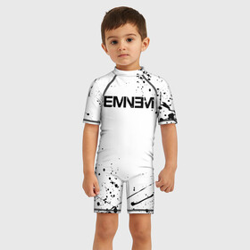 Детский купальный костюм 3D с принтом EMINEM | ЭМИНЕМ (Z) в Ухте, Полиэстер 85%, Спандекс 15% | застежка на молнии на спине | america | eminem | rap | slim shady | usa | америка | зарубежный реп | реп | сша | эминем