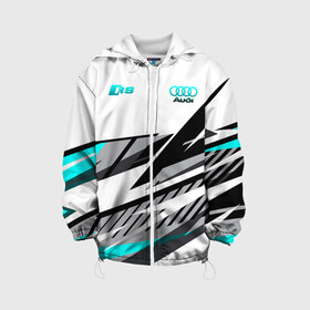 Детская куртка 3D с принтом Audi RS в Ухте, 100% полиэстер | застежка — молния, подол и капюшон оформлены резинкой с фиксаторами, по бокам — два кармана без застежек, один потайной карман на груди, плотность верхнего слоя — 90 г/м2; плотность флисового подклада — 260 г/м2 | amg | audi | cars | drive | quattro | rs | s | sport | sportback | supercars | ауди | обзор | скорость | форма