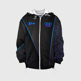 Детская куртка 3D с принтом Audi RS в Ухте, 100% полиэстер | застежка — молния, подол и капюшон оформлены резинкой с фиксаторами, по бокам — два кармана без застежек, один потайной карман на груди, плотность верхнего слоя — 90 г/м2; плотность флисового подклада — 260 г/м2 | amg | audi | cars | drive | quattro | rs | s | sport | sportback | supercars | ауди | обзор | скорость | форма