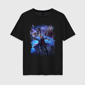 Женская футболка хлопок Oversize с принтом DEVIL MAY CRY в Ухте, 100% хлопок | свободный крой, круглый ворот, спущенный рукав, длина до линии бедер
 | dante | devil may cry | devil may cry 5 | dmc | game | hell | play | sword | ад | данте | игры | меч