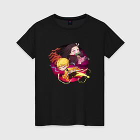 Женская футболка хлопок с принтом KIMETSU NO YAIBA в Ухте, 100% хлопок | прямой крой, круглый вырез горловины, длина до линии бедер, слегка спущенное плечо | demon slayer | kimetsu no yaiba | nezuko | shinobu | slayer | tanjiro | zenitsu | гию томиока | зенитцу | иноске хашибира | клинок рассекающий демонов | незуко | танджиро | шинобу кочо