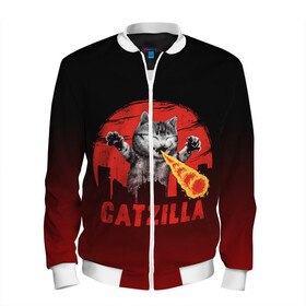 Мужской бомбер 3D с принтом CATZILLA в Ухте, 100% полиэстер | застегивается на молнию, по бокам два кармана без застежек, по низу бомбера и на воротнике - эластичная резинка | catzilla | годзилла | кот | котик | кошка | кэтзилла | мимими | прикол | прикольная