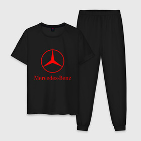 Мужская пижама хлопок с принтом MERCEDES в Ухте, 100% хлопок | брюки и футболка прямого кроя, без карманов, на брюках мягкая резинка на поясе и по низу штанин
 | 2020 | amg | auto | brabus | clk | cls | glk | mercedes | mercedes benz | slk | sport | авто | автомобиль | автомобильные | амг | брабус | бренд | глк | марка | машины | мерседес | слк | спорт | цлк | цлс