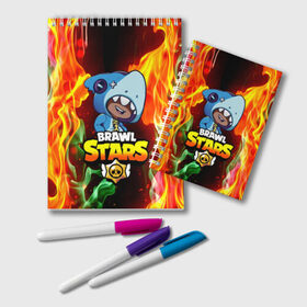 Блокнот с принтом BRAWL STARS LEON SHARK в Ухте, 100% бумага | 48 листов, плотность листов — 60 г/м2, плотность картонной обложки — 250 г/м2. Листы скреплены удобной пружинной спиралью. Цвет линий — светло-серый
 | brawl | brawl stars | crow | leon | max | sally | shark | stars | акула | бравл | бравл старс | браво старс | игра | компьютерная | кров | леон | леон акула | макс | старс | шарк