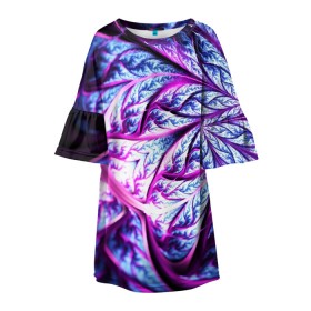 Детское платье 3D с принтом FRACTAL COLLECTION в Ухте, 100% полиэстер | прямой силуэт, чуть расширенный к низу. Круглая горловина, на рукавах — воланы | abstract | abstraction | color | fractal | geometry | paitnt | polygon | polygonal | psy | абстракция | геометрия | краски | неоновые | полигоны | психоделика | фрактал