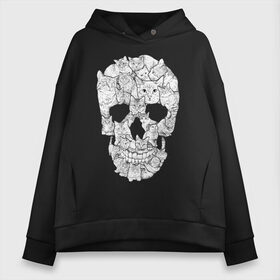 Женское худи Oversize хлопок с принтом ЧЕРЕП ИЗ КОТИКОВ в Ухте, френч-терри — 70% хлопок, 30% полиэстер. Мягкий теплый начес внутри —100% хлопок | боковые карманы, эластичные манжеты и нижняя кромка, капюшон на магнитной кнопке | голова | картинки | котики | коты | необычное | череп