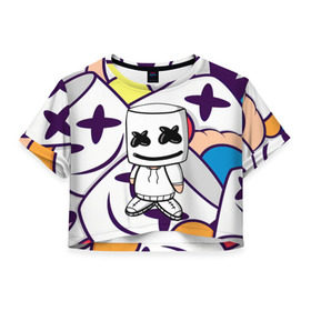 Женская футболка Crop-top 3D MARSHMELLO: в Ухте, 100% полиэстер | круглая горловина, длина футболки до линии талии, рукава с отворотами | marshmello | music | зефир | зефирка | маршиеллоу | маска | музыка | музыкант