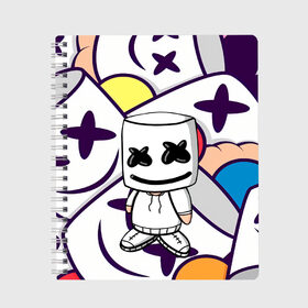 Тетрадь с принтом MARSHMELLO в Ухте, 100% бумага | 48 листов, плотность листов — 60 г/м2, плотность картонной обложки — 250 г/м2. Листы скреплены сбоку удобной пружинной спиралью. Уголки страниц и обложки скругленные. Цвет линий — светло-серый
 | marshmello | music | зефир | зефирка | маршиеллоу | маска | музыка | музыкант