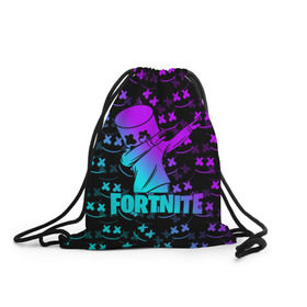 Рюкзак-мешок 3D с принтом FORTNITE X MARSHMELLO в Ухте, 100% полиэстер | плотность ткани — 200 г/м2, размер — 35 х 45 см; лямки — толстые шнурки, застежка на шнуровке, без карманов и подкладки | fortnite | fortnite 2 | fortnite x | marshmello | ninja | ninja hyper streamer | ninja streamer | streamer | tyler blevins | маршмелло | ниндзя | фортнайт | фортнайт 2 | фортнайт глава 2