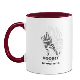 Кружка двухцветная с принтом Хоккей внутри в Ухте, керамика | объем — 330 мл, диаметр — 80 мм. Цветная ручка и кайма сверху, в некоторых цветах — вся внутренняя часть | coward | goalie | goalkeeper | helmet | hockey | hole | ice | keeper | khl | man | nhl | sport | team | vara | вара | вратарь | дырка | кхл | мужик | нхл | спорт | сухарик | трус | хокей | хоккей | шлем