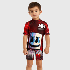 Детский купальный костюм 3D с принтом MARSHMELLO в Ухте, Полиэстер 85%, Спандекс 15% | застежка на молнии на спине | marshmello | music | дым | зефир | зефирка | лого | лого marshmello | лого маршмеллоу | логотип | логотип marshmello | логотип маршмеллоу | маршиеллоу | маска | музыка | музыкант