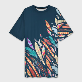 Платье-футболка 3D Перья: в Ухте,  |  | girl | woman | девушкам | девушки | листья | пёрышки | перья | подарок | тропические цветы | цветы