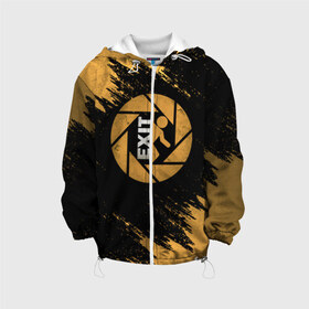 Детская куртка 3D с принтом PORTAL в Ухте, 100% полиэстер | застежка — молния, подол и капюшон оформлены резинкой с фиксаторами, по бокам — два кармана без застежек, один потайной карман на груди, плотность верхнего слоя — 90 г/м2; плотность флисового подклада — 260 г/м2 | aperture laboratories | glados | portal | portal 2 | valve | гладос | портал | портал 2 | челл