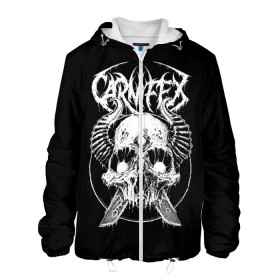 Мужская куртка 3D с принтом Carnifex в Ухте, ткань верха — 100% полиэстер, подклад — флис | прямой крой, подол и капюшон оформлены резинкой с фиксаторами, два кармана без застежек по бокам, один большой потайной карман на груди. Карман на груди застегивается на липучку | behemoth | black | blackmetal | burzum | carnifex | punk | rock | suicide silence