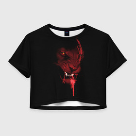 Женская футболка Crop-top 3D с принтом Lion в Ухте, 100% полиэстер | круглая горловина, длина футболки до линии талии, рукава с отворотами | animal | beast | blood | cat | hunter | killer | king | lion | monster | predator | wild | дикий | животное | зверь | клыки | король | кот | кошка | кровь | лев | монстр | охотник | хищник