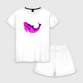 Женская пижама с шортиками хлопок с принтом Розовый дельфин в Ухте, 100% хлопок | футболка прямого кроя, шорты свободные с широкой мягкой резинкой | dolphin | mammal | marine animal | ocean | pink dolphin | sea | water | whale | вода | дельфин | кит | млекопитающее | море | морское животное | океан | розовый дельфин