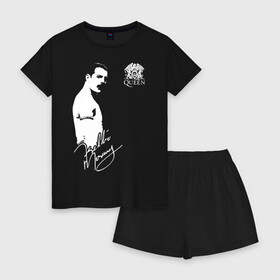 Женская пижама с шортиками хлопок с принтом Queen в Ухте, 100% хлопок | футболка прямого кроя, шорты свободные с широкой мягкой резинкой | freddie mercury | paul | queen | quen | богемская рапсодия | брайан мэй | глэм | группа | джон дикон | квин | королева | куин | меркури | меркьюри | музыкант | мэркури | певец | песня | поп | роджер тейлор | рок