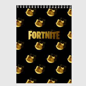 Скетчбук с принтом Fortnite gold в Ухте, 100% бумага
 | 48 листов, плотность листов — 100 г/м2, плотность картонной обложки — 250 г/м2. Листы скреплены сверху удобной пружинной спиралью | cybersport | esport | fortnite | game | logo | игра | киберспорт | фортнайт