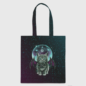 Шоппер 3D с принтом КОТ КТУЛХУ в Ухте, 100% полиэстер | Плотность: 200 г/м2; Размер: 34×35 см; Высота лямок: 30 см | animals | cat | cthulhu | demon | kittens | monster | neon | signs | space | stars | wings | демон | животные | звезды | знаки | космос | кот | котята | крылья | ктулху | монстр | неон