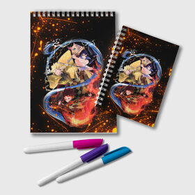 Блокнот с принтом KIMETSU NO YAIBA в Ухте, 100% бумага | 48 листов, плотность листов — 60 г/м2, плотность картонной обложки — 250 г/м2. Листы скреплены удобной пружинной спиралью. Цвет линий — светло-серый
 | demon slayer | kimetsu no yaiba | nezuko | shinobu | slayer | tanjiro | zenitsu | гию томиока | зенитцу | иноске хашибира | клинок рассекающий демонов | незуко | танджиро | шинобу кочо